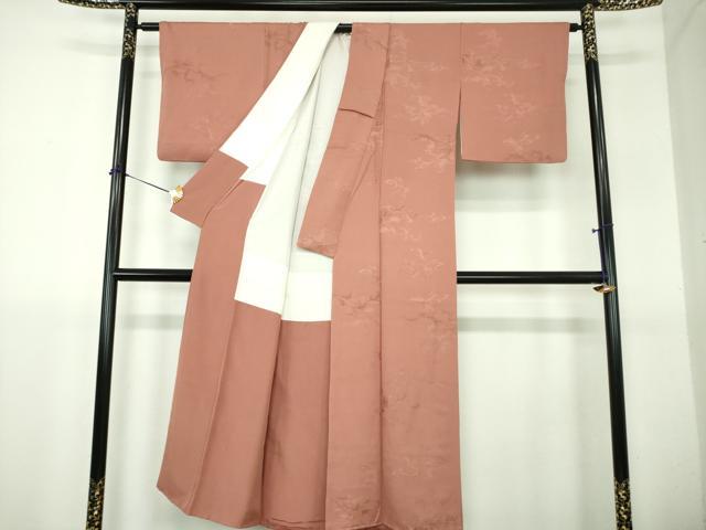 平和屋着物●上質な小紋 地紋起こし 唐草文 真赭色 正絹 逸品 DABH9291ps