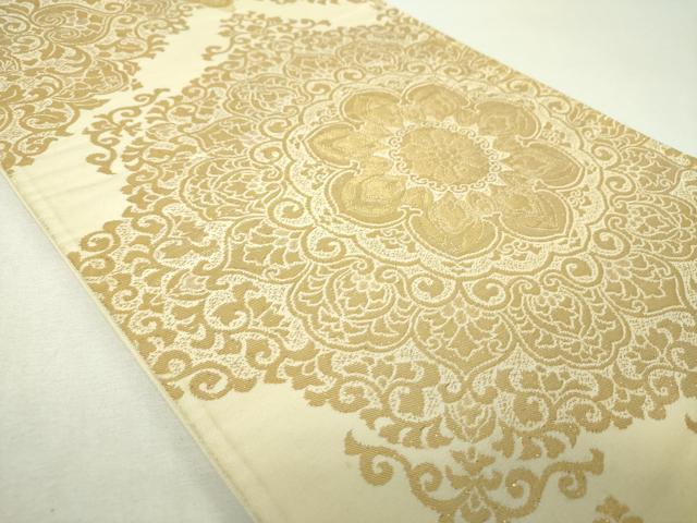 平和屋着物▼六通柄袋帯 洋花文 金糸 正絹 逸品 DABH9317ps