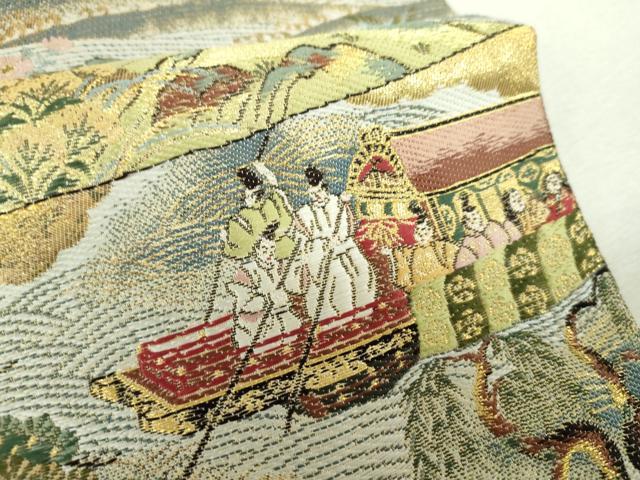 平和屋着物▼六通柄袋帯 唐織 大堰川 金糸 正絹 逸品 DABH9328ps