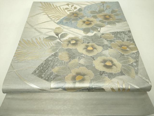 平和屋着物▼太鼓柄袋帯 螺鈿 地紙花文 金銀彩 引箔 正絹 逸品 DABH9332ps