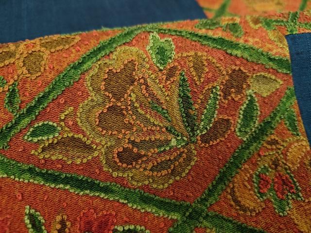 平和屋着物●中国三大刺繍 相良刺繍 総刺繍 太鼓柄袋帯 紬地 市松更紗花文 正絹 逸品 未使用 DABH9333ps