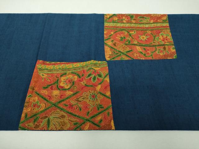 平和屋着物●中国三大刺繍 相良刺繍 総刺繍 太鼓柄袋帯 紬地 市松更紗花文 正絹 逸品 未使用 DABH9333ps