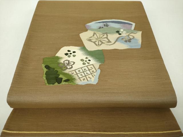 平和屋着物▼明綴れ 太鼓柄袋帯 花唐草文 金糸 正絹 逸品 DABH9336ps