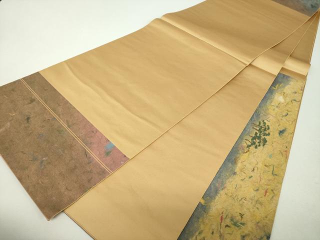 平和屋着物▼紙芸創作者・横山優 和紙 太鼓柄袋帯 風景文 正絹 逸品 DABH9342ps