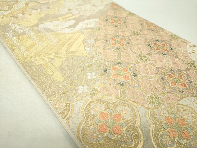 平和屋着物▼六通柄袋帯 夕錦 渡橋花文 金糸 正絹 逸品 DABH9354ps