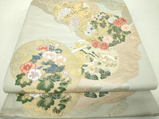 平和屋着物▼六通柄袋帯 唐織 花冠風韻 金糸 正絹 逸品 DABH9355ps