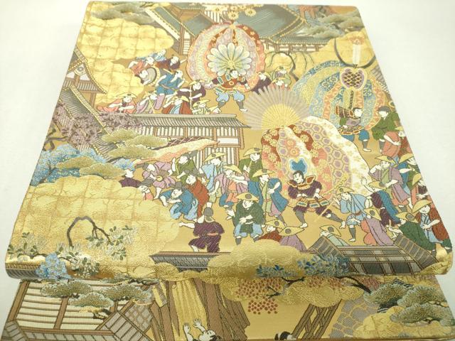 平和屋着物▼全景全通柄袋帯 母衣武者行列図 金糸 正絹 逸品 DABH9358ps