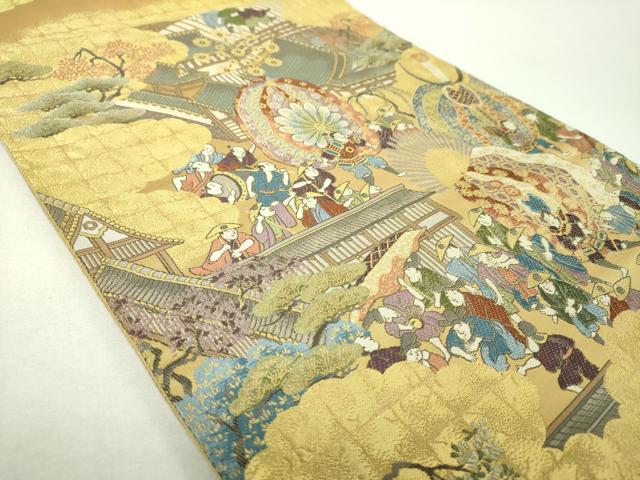 平和屋着物▼全景全通柄袋帯 母衣武者行列図 金糸 正絹 逸品 DABH9358ps