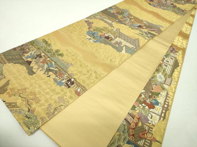 平和屋着物▼全景全通柄袋帯 母衣武者行列図 金糸 正絹 逸品 DABH9358ps