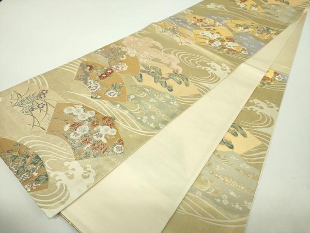 平和屋着物▼六通柄袋帯 清波春扇文 金糸 引箔 正絹 逸品 DABH9359ps
