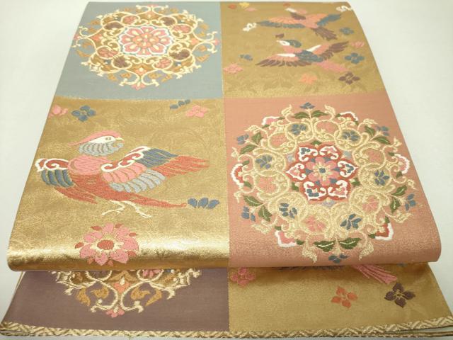 平和屋着物▼六通柄袋帯 唐織 正倉院花鳥文 金糸 正絹 逸品 DABH9361ps