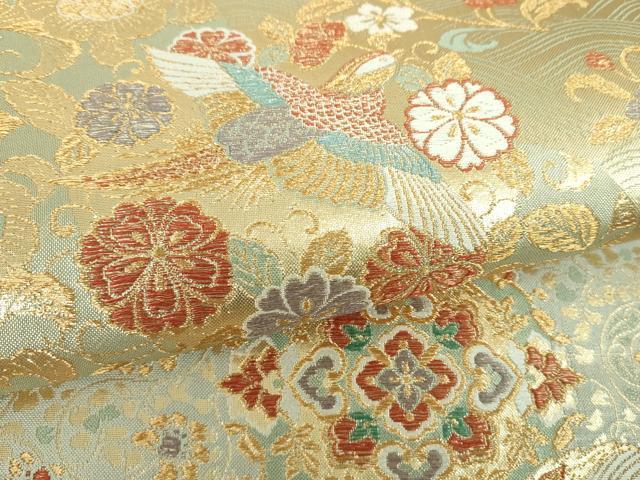 平和屋着物▼六通柄袋帯 鳳凰花丸文 金糸 正絹 逸品 DABH9364ps