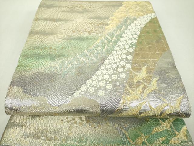 平和屋着物▼西陣 じゅらく謹製 佐賀錦 六通柄袋帯 飛鶴梅松文 金銀糸 引箔 正絹 逸品 DABH9366ps