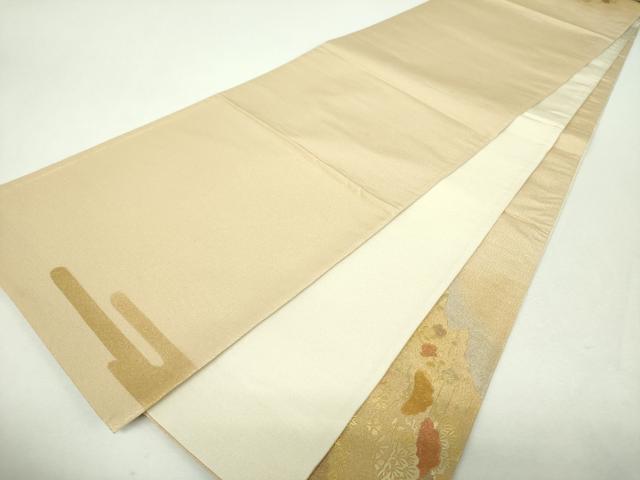 平和屋着物▼太鼓柄袋帯 螺鈿 風景花文 金銀彩 正絹 逸品 未使用 DABH9374ps