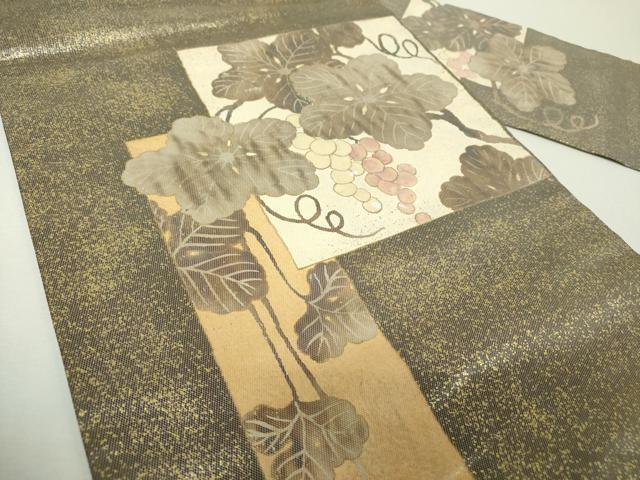平和屋着物▼九寸名古屋帯 螺鈿箔 葡萄蔦の葉文 金彩 引箔 正絹 逸品 DABH9378ps