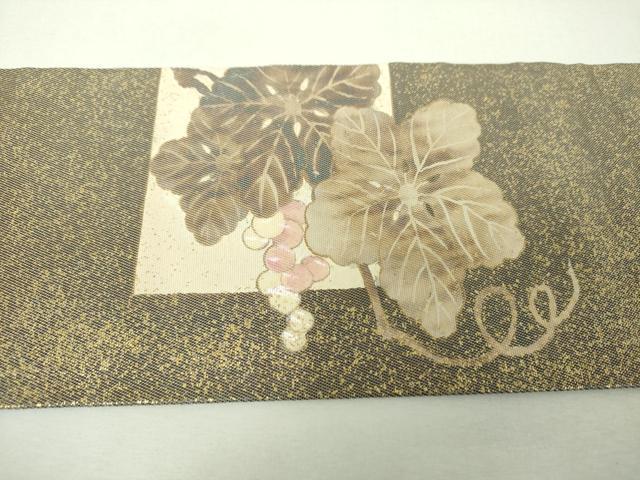 平和屋着物▼九寸名古屋帯 螺鈿箔 葡萄蔦の葉文 金彩 引箔 正絹 逸品 DABH9378ps