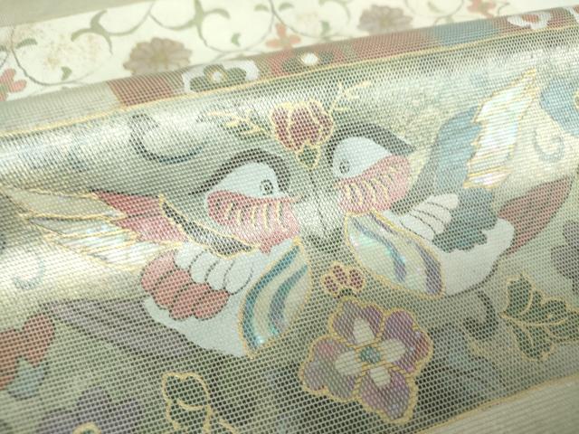 平和屋着物▼九寸名古屋帯 螺鈿箔 花鳥文 金銀彩 引箔 正絹 逸品 DABH9379ps