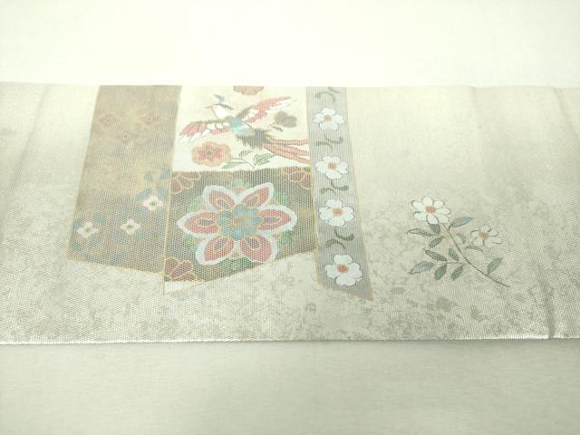 平和屋着物▼九寸名古屋帯 螺鈿箔 花鳥文 金銀彩 引箔 正絹 逸品 DABH9379ps