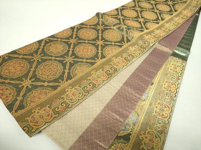 平和屋着物▼両面 六通柄袋帯 正倉院花間道 金糸 正絹 逸品 DABH9382ps