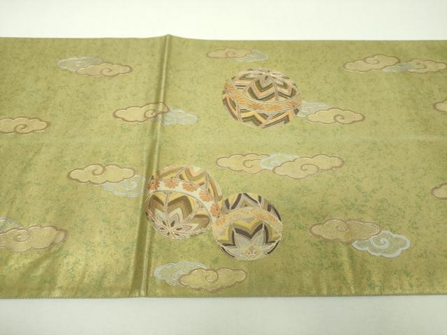 平和屋着物●太鼓柄袋帯 唐獅子 花手毬 霊芝雲 金銀彩 引箔 正絹 逸品 DABH9403ps