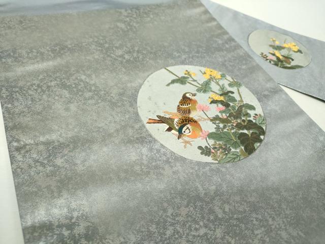 平和屋着物●九寸名古屋帯 総刺繍 花鳥丸文 銀彩 引箔 正絹 逸品 DABH9407ps