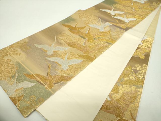 平和屋着物▼六通柄袋帯 彩美二重箔 群れ鶴 金銀糸 正絹 逸品 未使用 DABH9410ps