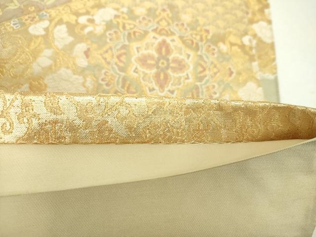 平和屋着物▼六通柄袋帯 名物裂花鳥文 笹蔓緞子 金糸 正絹 逸品 DABH9412ps