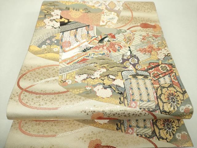 平和屋着物▼六通柄袋帯 唐織 桃山絵巻の粋 金糸 正絹 逸品 DABH9413ps