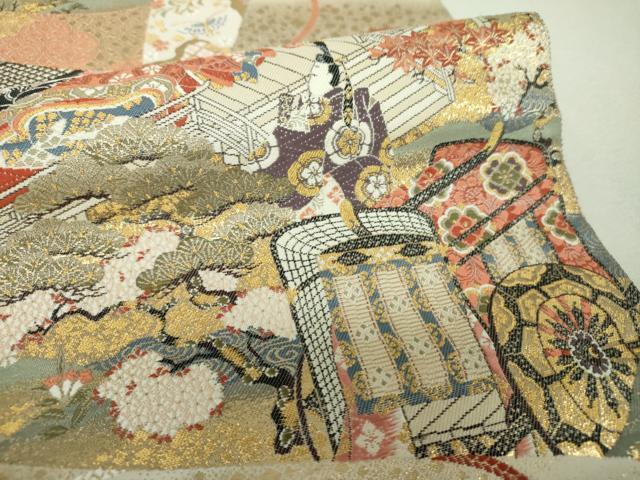 平和屋着物▼六通柄袋帯 唐織 桃山絵巻の粋 金糸 正絹 逸品 DABH9413ps