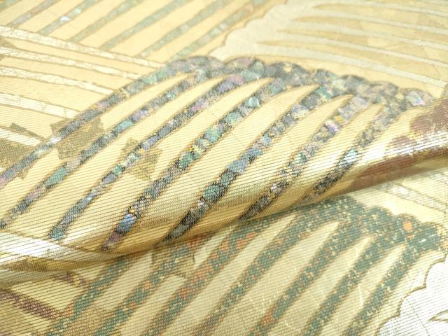 平和屋着物▼三宅てる乃 太鼓柄袋帯 螺鈿箔 流水文 金銀彩 正絹 逸品 未使用 DABH9420ps