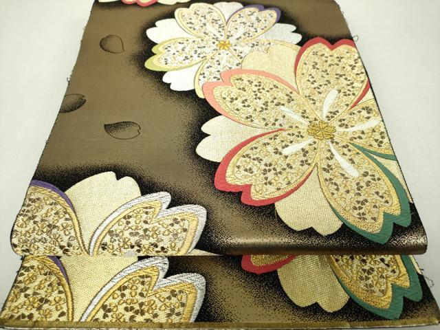 平和屋着物▼六通柄袋帯 舞桜 黒地 金銀糸 正絹 逸品 DABH9428ps