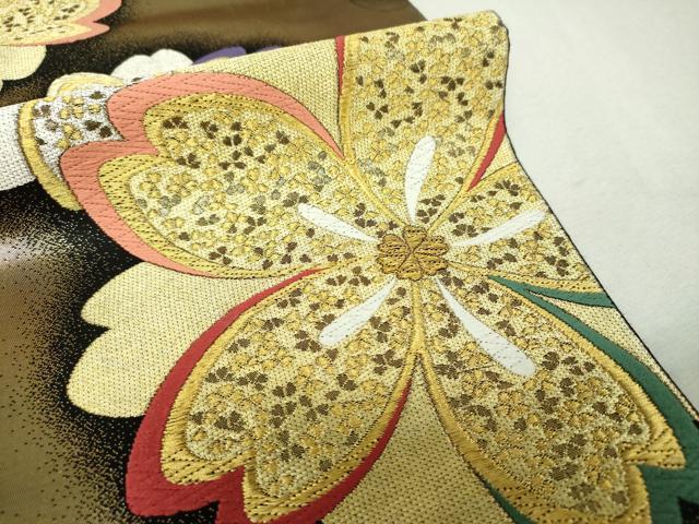 平和屋着物▼六通柄袋帯 舞桜 黒地 金銀糸 正絹 逸品 DABH9428ps