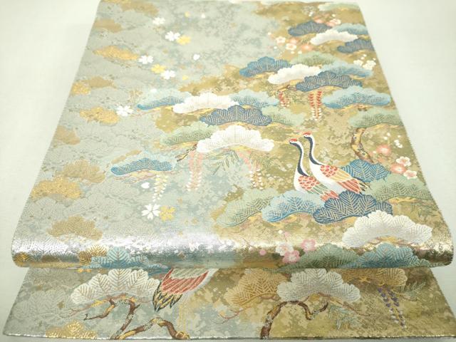 平和屋着物▼六通柄袋帯 松鶴の憩 金銀糸 引箔 正絹 逸品 未使用 DABH9439ps