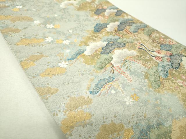 平和屋着物▼六通柄袋帯 松鶴の憩 金銀糸 引箔 正絹 逸品 未使用 DABH9439ps