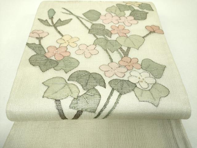 平和屋着物▼夏物 明綴れ 太鼓柄袋帯 草花文 金銀糸 正絹 逸品 DABH9444ps