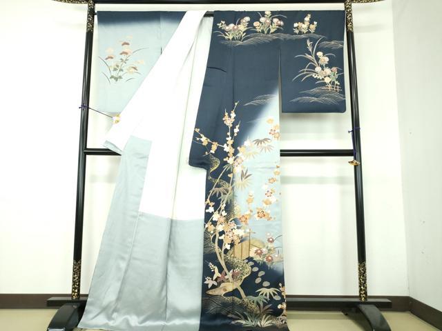 平和屋着物●訪問着 駒刺繍 柴垣笹梅舟文 沢瀉 暈し染め 金彩 ロング丈 正絹 逸品 DABH9458ps