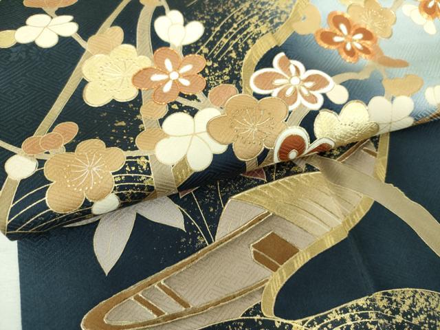 平和屋着物●訪問着 駒刺繍 柴垣笹梅舟文 沢瀉 暈し染め 金彩 ロング丈 正絹 逸品 DABH9458ps