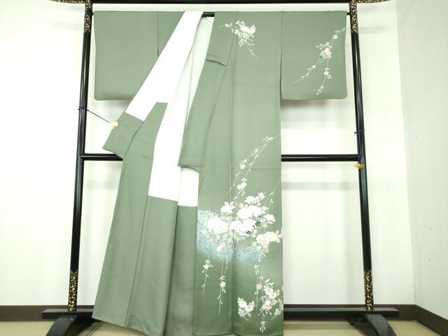 平和屋着物●訪問着 枝垂れ桜 雲取り花文 暈し染め 銀彩 正絹 逸品 DABH9461ps