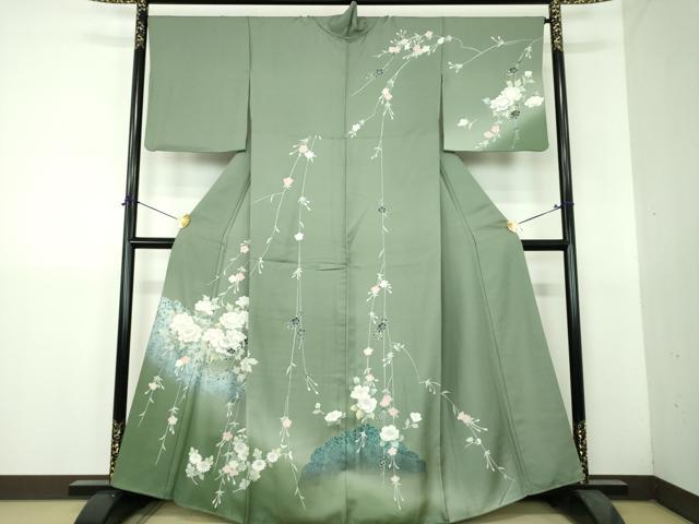 平和屋着物●訪問着 枝垂れ桜 雲取り花文 暈し染め 銀彩 正絹 逸品 DABH9461ps