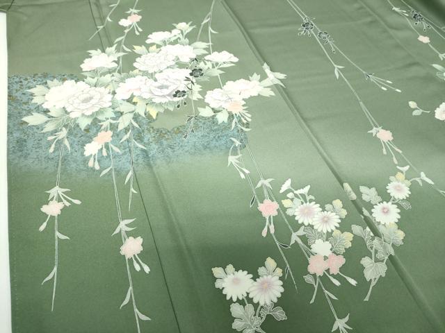平和屋着物●訪問着 枝垂れ桜 雲取り花文 暈し染め 銀彩 正絹 逸品 DABH9461ps
