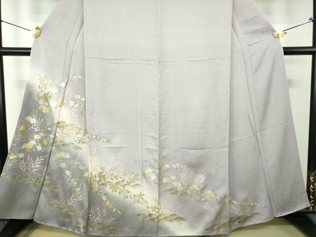 平和屋着物●訪問着 流水花文 暈し染め 金銀彩 正絹 逸品 未使用 DABH9477ps