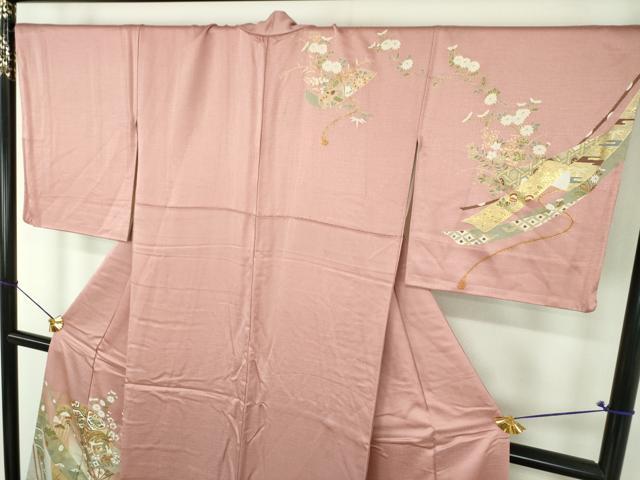 平和屋着物●訪問着 扇面鳳凰花文 暈し染め 金彩 正絹 逸品 DABH9479ps