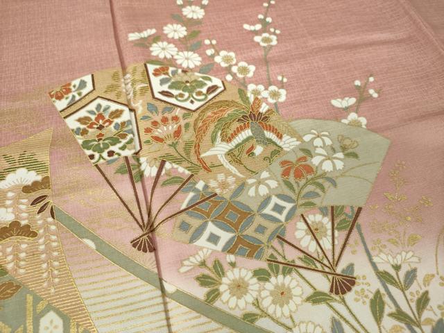 平和屋着物●訪問着 扇面鳳凰花文 暈し染め 金彩 正絹 逸品 DABH9479ps