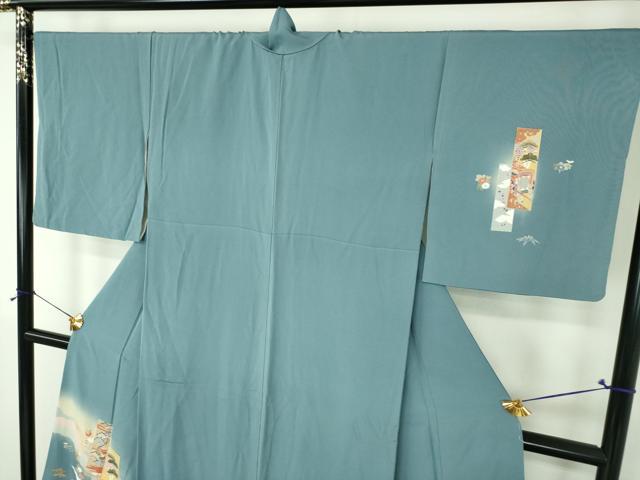 平和屋着物●訪問着 短冊御所車鴛鴦花文 暈し染め 金彩 正絹 逸品 DABH9480ps