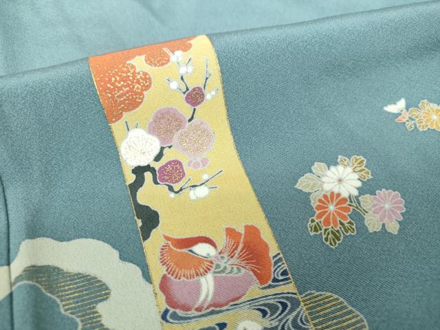 平和屋着物●訪問着 短冊御所車鴛鴦花文 暈し染め 金彩 正絹 逸品 DABH9480ps