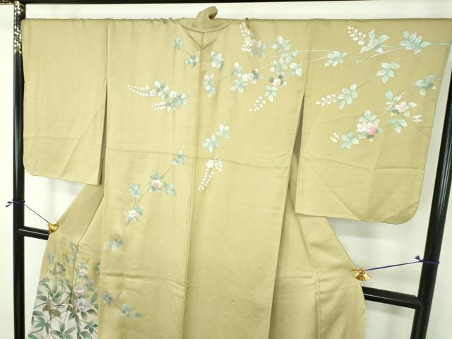 平和屋着物●螺鈿作家 藤本隆士 訪問着 螺鈿 枝花文 暈し染め 金銀彩 ロング丈 正絹 逸品 DABH9490ps