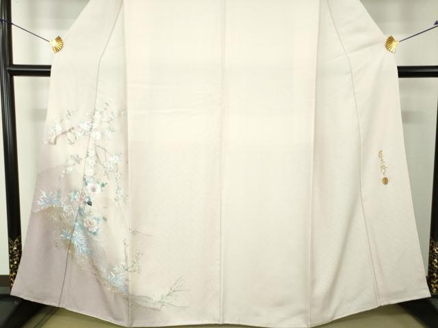 平和屋着物●螺鈿作家 藤本隆士 訪問着 螺鈿 枝垂れ桜 立波花文 暈し染め 金銀彩 正絹 逸品 DABH9496ps