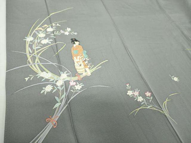 平和屋着物●京童人形絵師 高橋翠延 訪問着 手描き 童子 秋草文 金彩 正絹 逸品 DABH9497ps