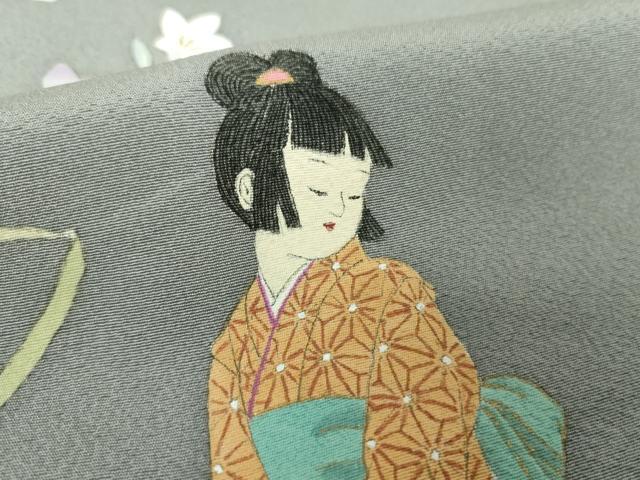 平和屋着物●京童人形絵師 高橋翠延 訪問着 手描き 童子 秋草文 金彩 正絹 逸品 DABH9497ps