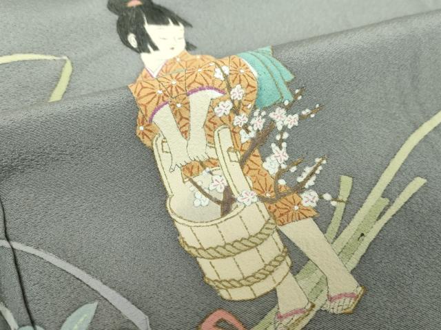 平和屋着物●京童人形絵師 高橋翠延 訪問着 手描き 童子 秋草文 金彩 正絹 逸品 DABH9497ps